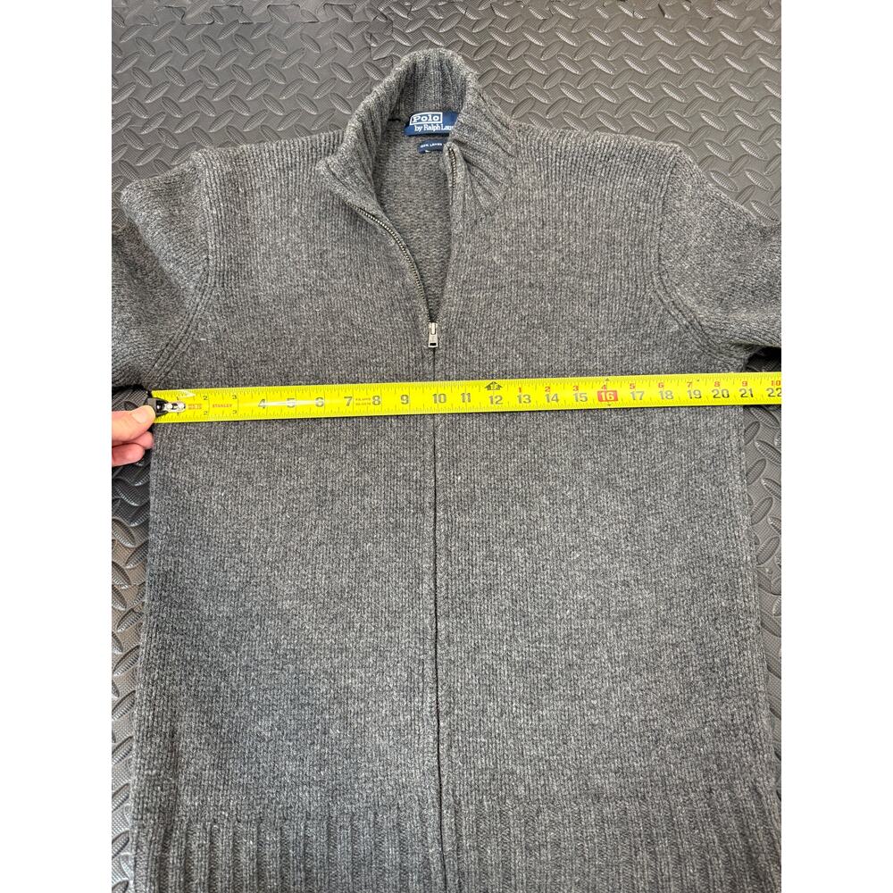Polo Ralph Lauren 100% Lambswool Sweater Gray Full Zip Natural Fiber Knit - Picture 5 of 7